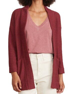 Marine Layer BirdsEye Open Front Cardigan Rhododendron Burgundy Pockets Size S